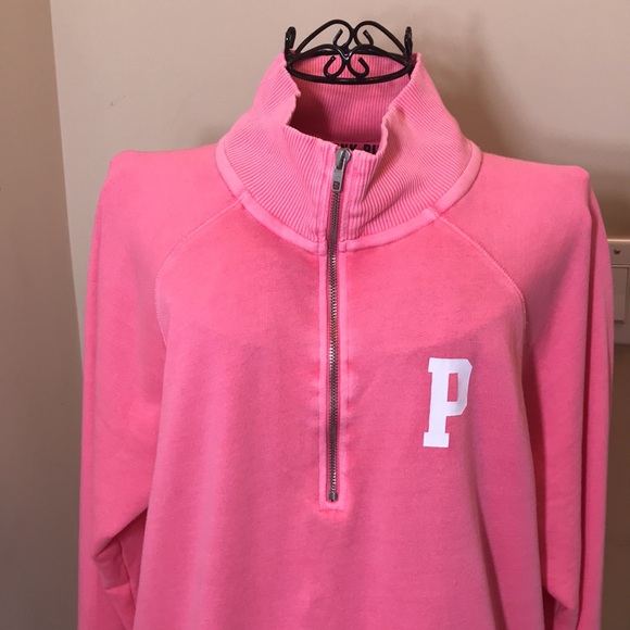 PINK Victoria’s Secret Half Zippered Pink & White Sweatshirt - Picture 1 of 8